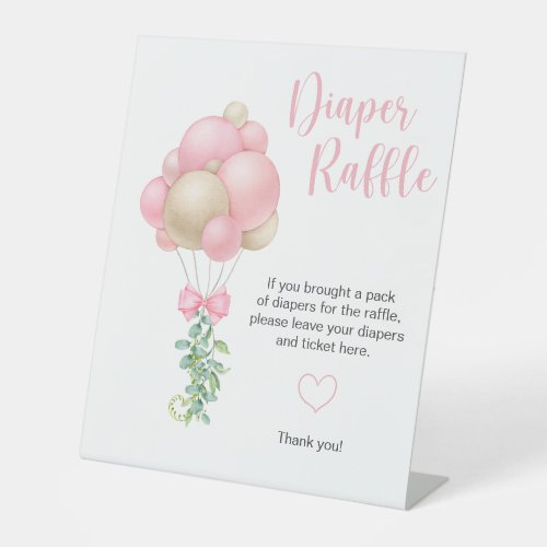 Pink Balloons Baby Shower Diaper Raffle Pedestal Sign