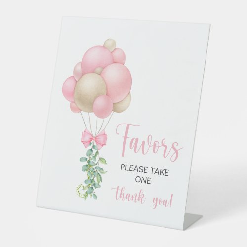 Pink Balloons Baby Shower Favors Pedestal Sign