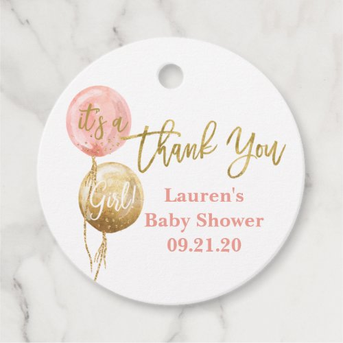 Pink balloons baby shower girl favor tags
