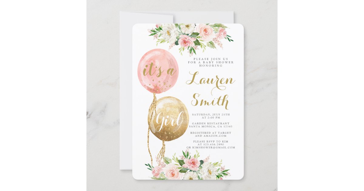 Pink balloons baby shower girl Invitation | Zazzle