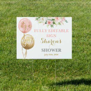 Pink balloons Baby Shower girl Sign