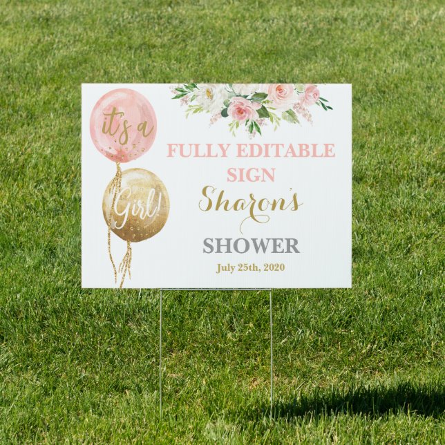 Pink balloons Baby Shower girl Sign (Insitu)