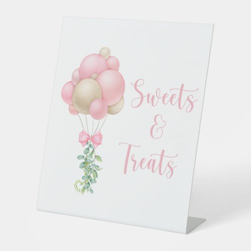 Pink Balloons Baby Shower Sweets and Treats Pedestal Sign