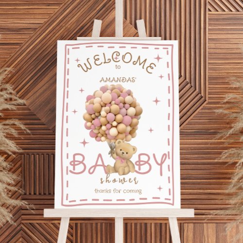 Pink Balloons Bearly wait Baby Shower Welcome Sign