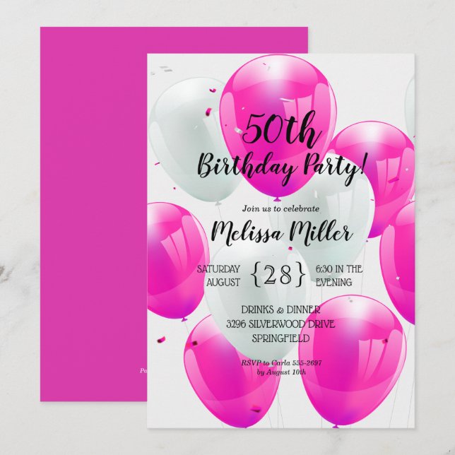 Pink Balloons Birthday Party Invitation (Front/Back)
