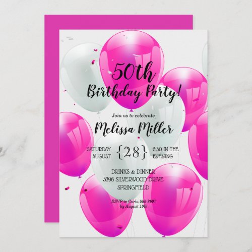 Pink Balloons Birthday Party Invitation