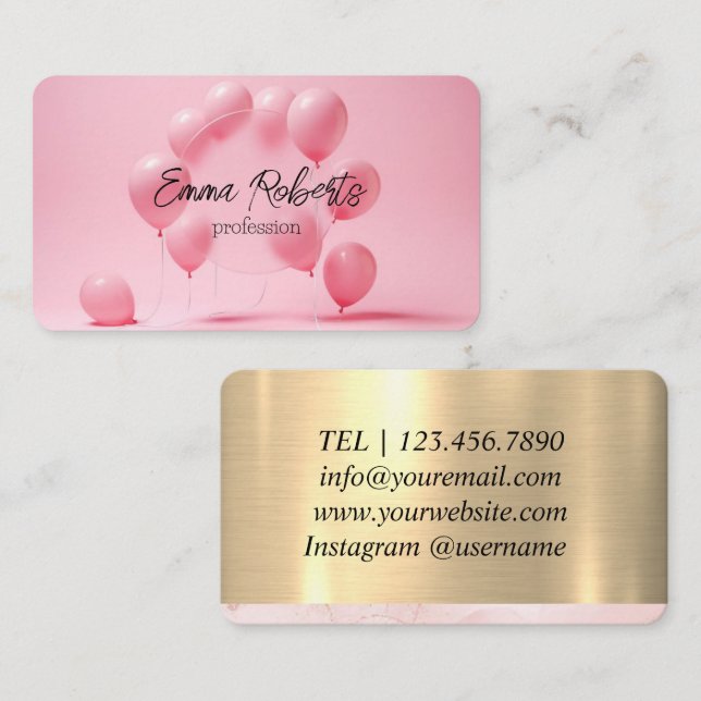 Pink Balloons Event Business Card (Front/Back)