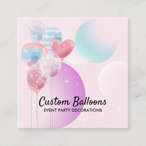 Pink Balloons Event Party Decoration Organisation Square Business Card