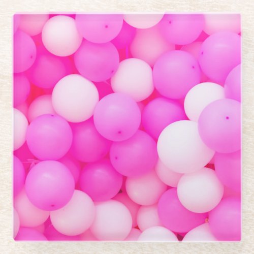 Pink Balloons Festive Background Design Glass Coaster