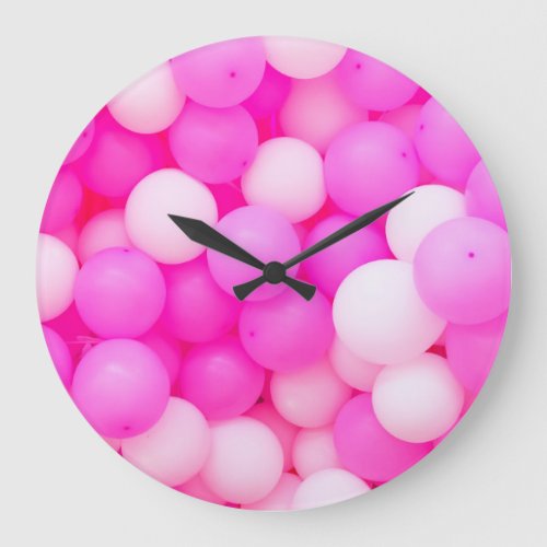 Pink Balloons Festive Background Design Large Clock