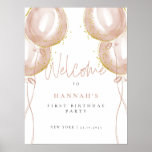Pink Balloons Girl Child First Birthday Welcome Poster<br><div class="desc">This pink balloons double-sided 1st birthday welcome sign is perfect for a chic birthday. The design features elegant yet rustic typography with a welcome on the front and a farewell on the back of the design. This design measures 18 x 24 inches and is perfect for 1st birthdays. Add a...</div>