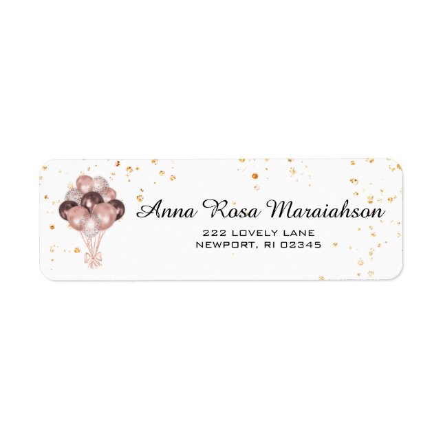 *~* Pink Balloons Gold Glitter Baby Girl Shower Label (Front)