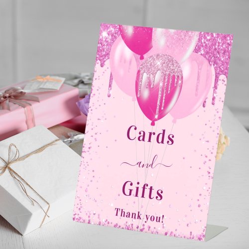 Pink balloons guest party cards gifts pedestal sign