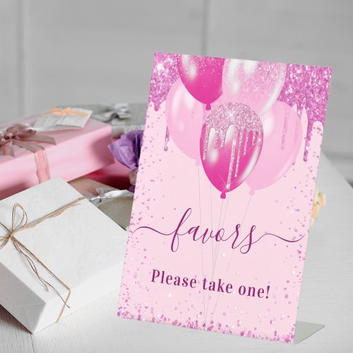 Pink balloons guest party favors pedestal sign