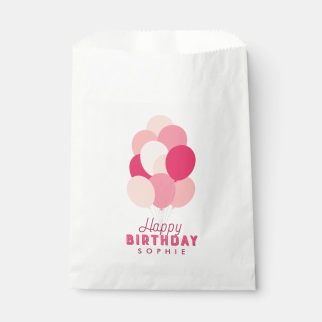 Pink Balloons Happy Birthday Favor Bag (Front)