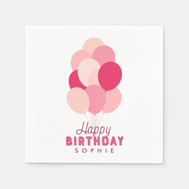 Pink Balloons Happy Birthday Napkins (Front)