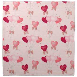 PINK BALLOONS HEARTS CANDY FLOWERS CLOTH NAPKIN
