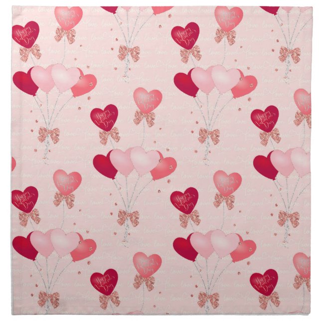 PINK BALLOONS HEARTS CANDY FLOWERS CLOTH NAPKIN (Front)