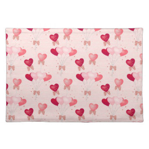 PINK BALLOONS HEARTS CANDY FLOWERS CLOTH PLACEMAT