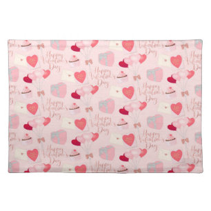 PINK BALLOONS HEARTS CANDY FLOWERS CLOTH PLACEMAT