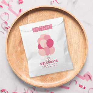 Pink Balloons Let's Celebrate Any Age Birthday Favor Bag