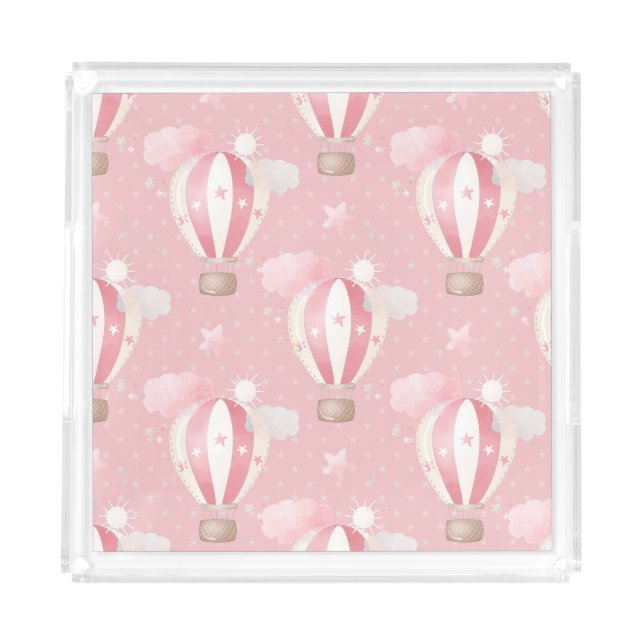 Pink Balloons Pattern Acrylic Tray (Front)