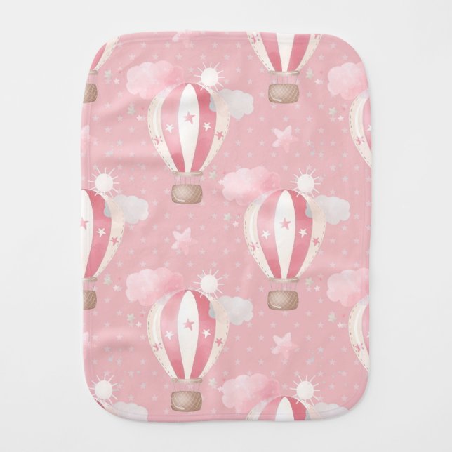 Pink Balloons Pattern Baby Burp Cloth (Front)