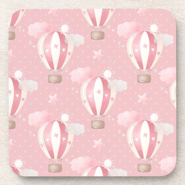 Pink Balloons Pattern Beverage Coaster (Front)