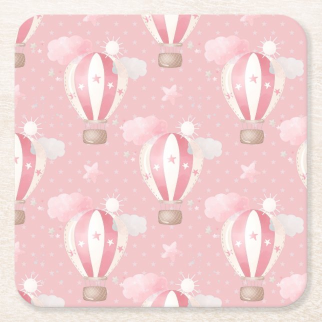 Pink Balloons Pattern Square Paper Coaster (Front)