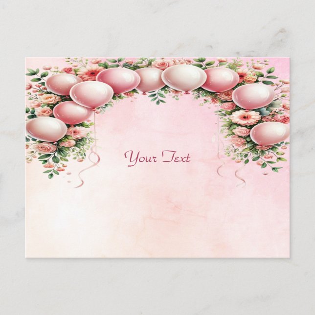 Pink Balloons Postcard (Front)