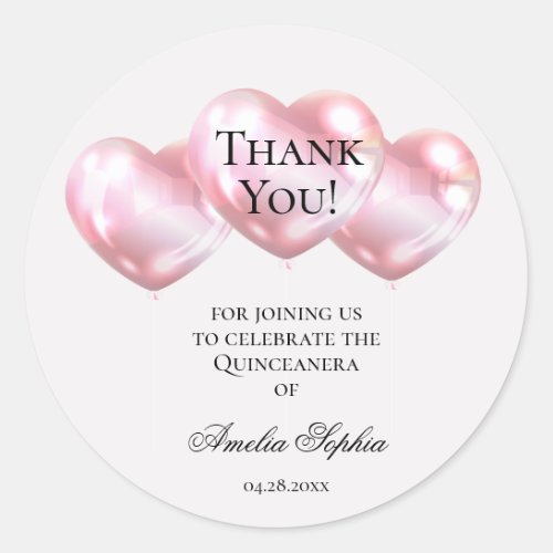 Pink Balloons Quinceaera Birthday Thank You Classic Round Sticker