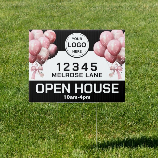 Pink Balloons Realtor Open House Sign (Insitu)