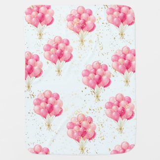 Pink Balloons Soft Gold Stars Baby Girl Nursery Bl Blanket