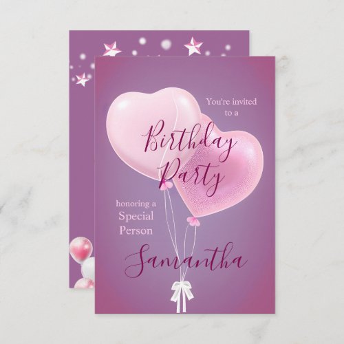 Pink Balloons Special Person Birthday Party Invitation