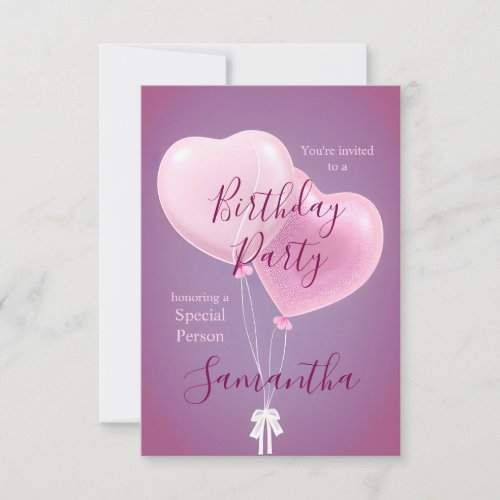 Pink Balloons Special Person Birthday Party Invitation