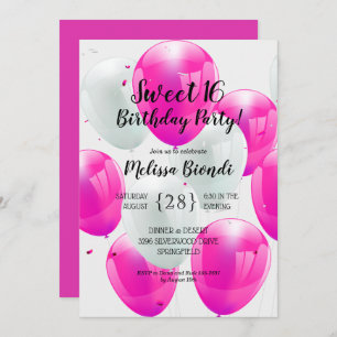 Pink Balloons Sweet 16th Birthday Party Invitation