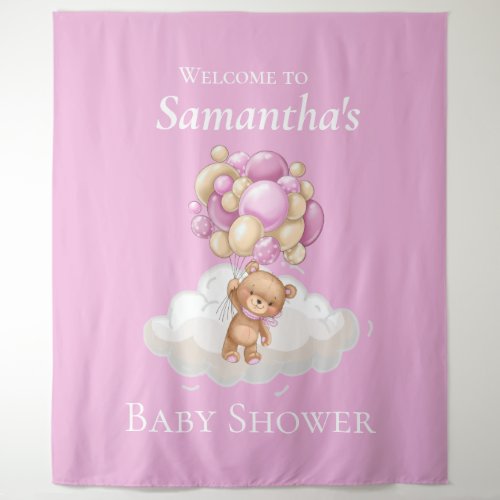  Pink Balloons Teddy Bear Baby Shower baby Shower Tapestry