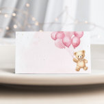 Pink balloons teddy bear baby shower place cards