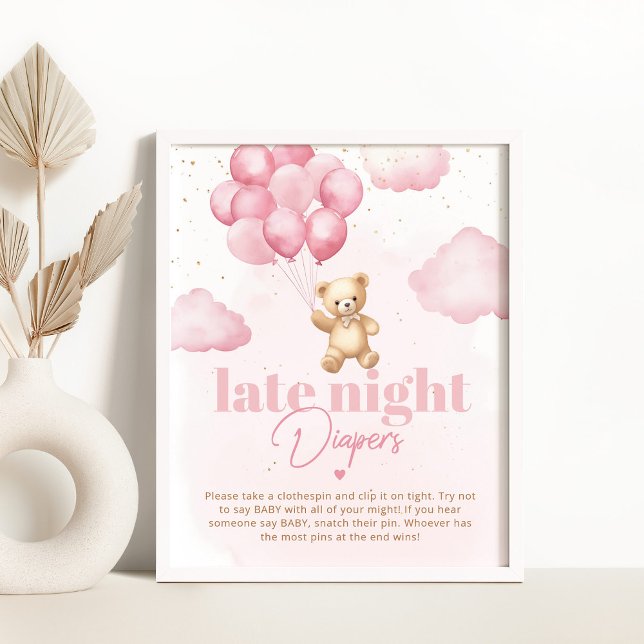 Pink balloons teddy bear Late night diapers Poster (Creator Uploaded)