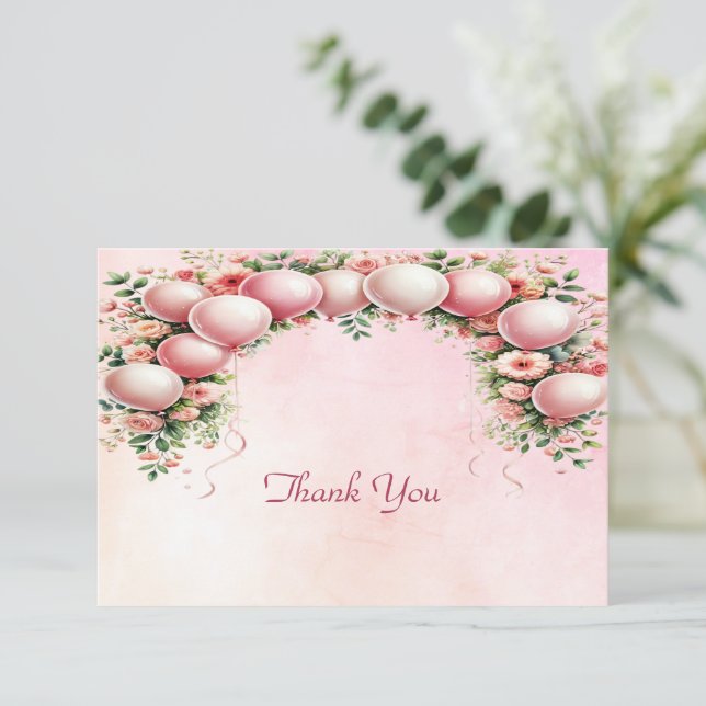 Pink Balloons Thank You Card (Standing Front)