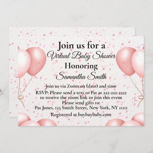 Pink Balloons Virtual Baby Shower Invitation