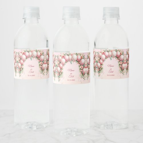 Pink Balloons Water Bottle Label