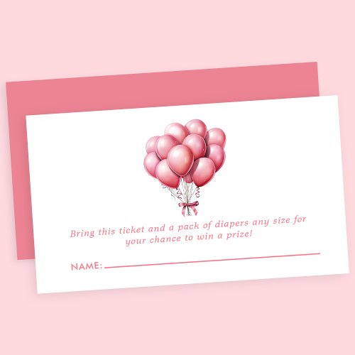 Pink Balloons Watercolor Baby Shower Diaper Raffle Enclosure Card