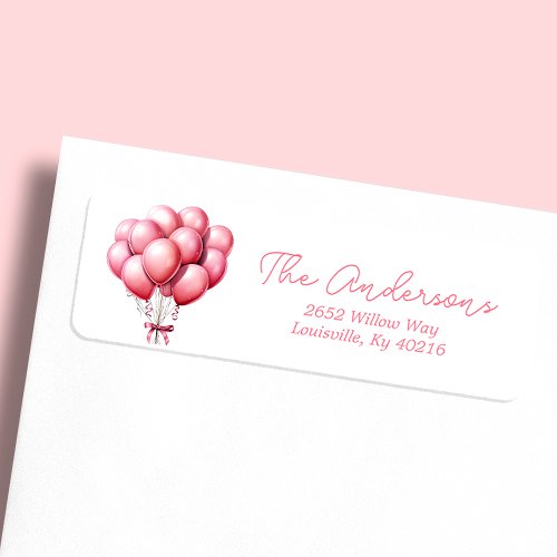 Pink Balloons Watercolor Girl Baby Shower Address Label