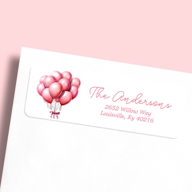 Pink Balloons Watercolor Girl Baby Shower Address Label (Creator Uploaded)