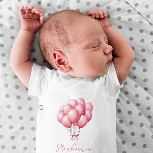 Pink Balloons Watercolor Girl Baby Shower  Baby Bodysuit