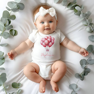 Pink Balloons Watercolor Girl Baby Shower Baby Bodysuit