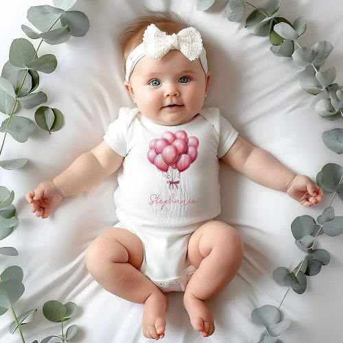 Pink Balloons Watercolor Girl Baby Shower  Baby Bodysuit