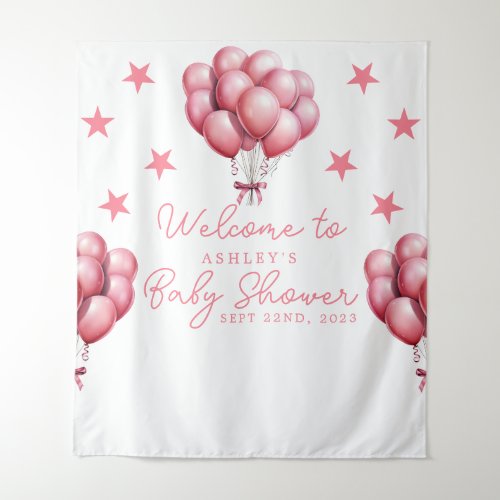 Pink Balloons Watercolor Girl Baby Shower Backdrop