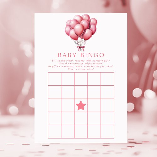 Pink Balloons Watercolor Girl Baby Shower Bingo Invitation